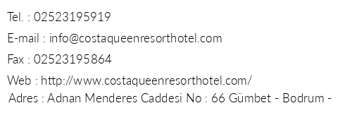 Costa Queen Resort telefon numaralar, faks, e-mail, posta adresi ve iletiim bilgileri